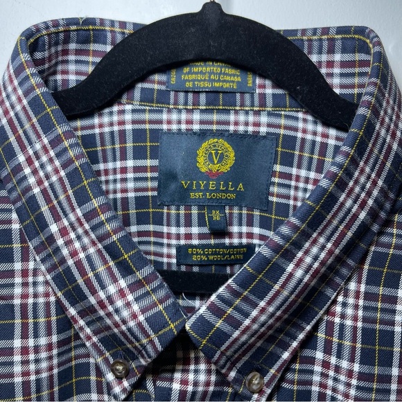 NWT Vieylla Men Navy plaid wool cotton blend long sleeve button down shirt in 3X - Picture 3 of 9